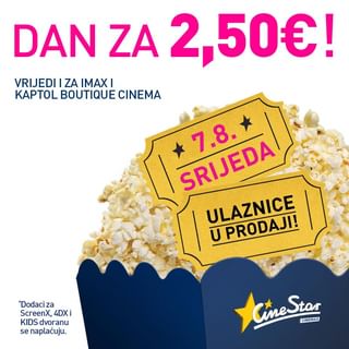 Ulaznice za kino po cijeni od samo 2,50 eura! Da, dobro ste pročitali! 🎉😀 Filmski entuzijasti, pripremite se jer se u @cinestarcinemas_hr , u srijedu, 7.8.2024., vraća fantastična prilika koja će vam omogućiti da uživate u najnovijim filmskim hitovima po niskim cijenama ulaznica.

#towercenterrijeka #cinestarhrvatska #cinestarrijeka #kino #filmovi